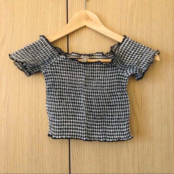 Gingham Off-Shoulder Crop Top XS - Picture 2 of 12